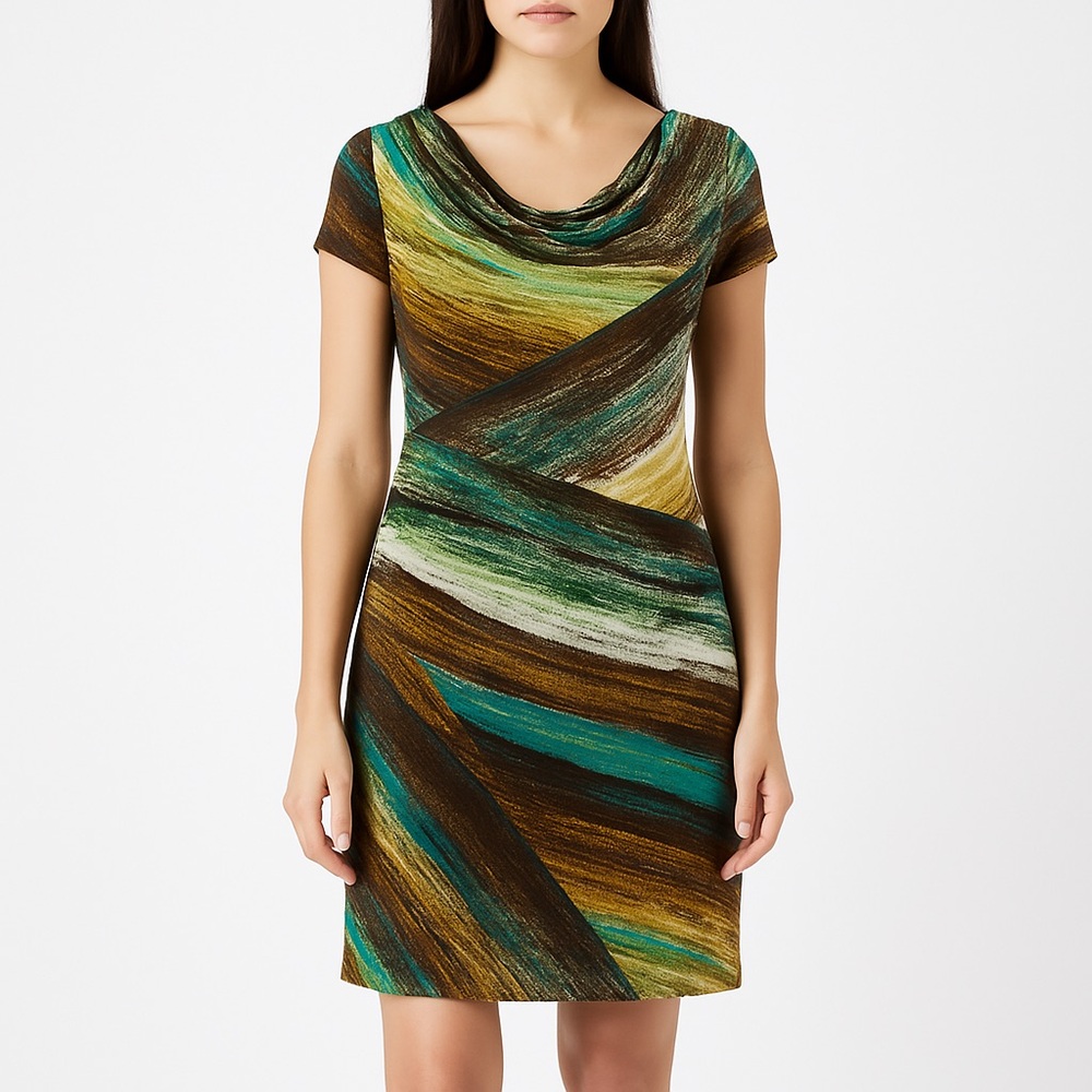 Rabbit Rabbit Rabbit Designs Abstract Cowl Neck Stretch Dress Size 12